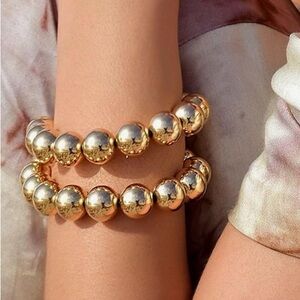 2 Gold Beaded Bracelets chunky stackable statement jewelry fashion accessories